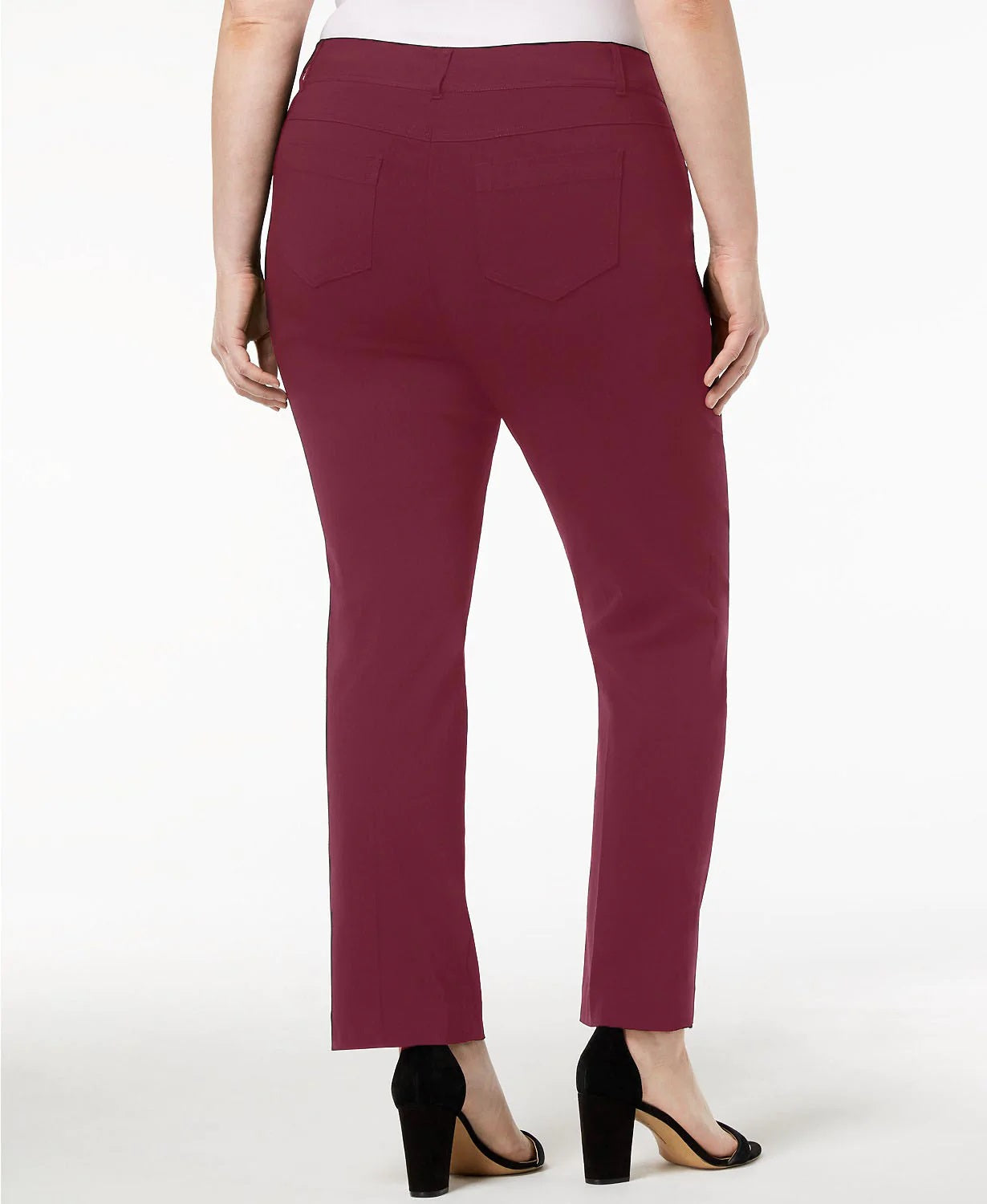 Calça feminina curta com controle de barriga JM Collection Curvy Fit Vinho Tamanho 4 Petite Small