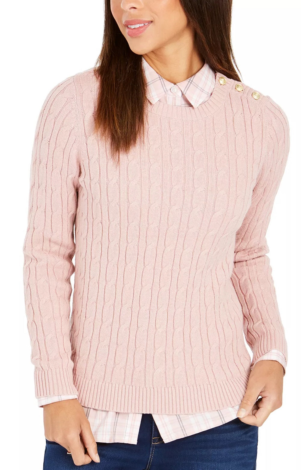 Suéter feminino com estampa texturizada e gola redonda, manga comprida, tamanho X-S