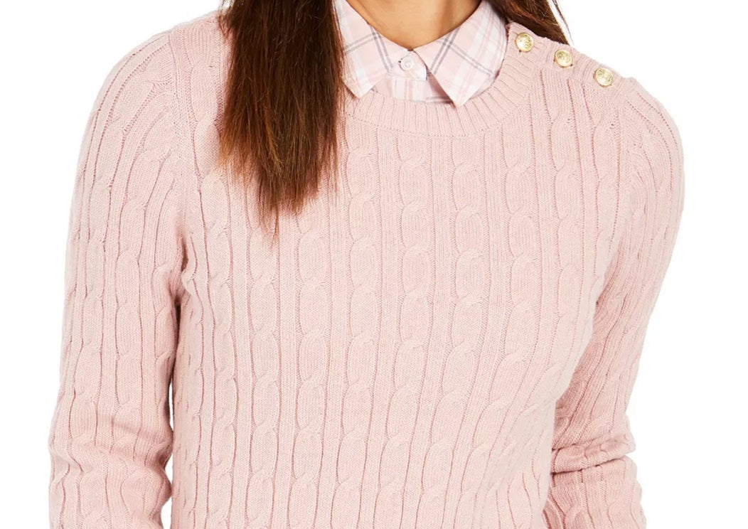 Suéter feminino com estampa texturizada e gola redonda, manga comprida, tamanho X-S