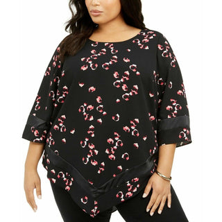 Túnica feminina Alfani plus size de chiffon com acabamento em V e bainha preta, tamanho 0X