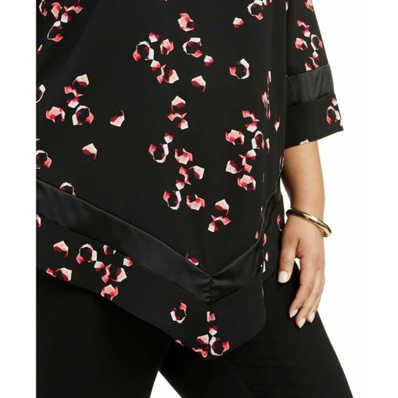 Túnica feminina Alfani plus size de chiffon com acabamento em V e bainha preta, tamanho 0X