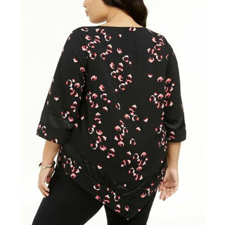 Túnica feminina Alfani plus size de chiffon com acabamento em V e bainha preta, tamanho 0X