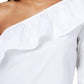 Blusa feminina Maison Jules com mangas franzidas, branca, tamanho médio