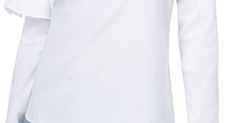 Blusa feminina Maison Jules com mangas franzidas, branca, tamanho médio
