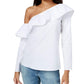 Blusa feminina Maison Jules com mangas franzidas, branca, tamanho médio