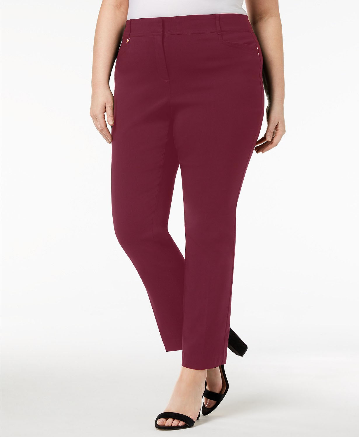 Calça feminina JM Collection Petite Regular Length Tummy-Control Curvy Fit Vermelha Tamanho 22X5