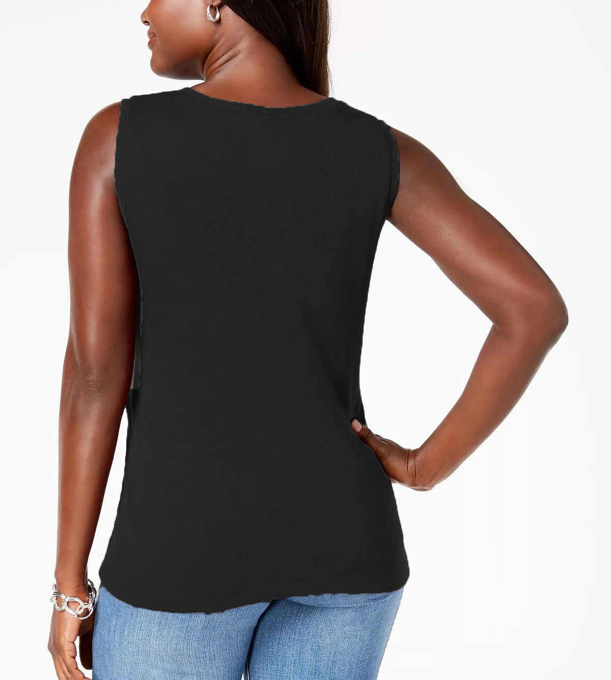 Regata feminina Karen Scott Petite Cotton com tachas, preta, tamanho médio