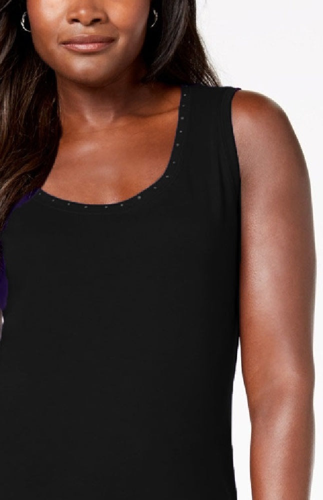 Regata feminina Karen Scott Petite Cotton com tachas, preta, tamanho médio