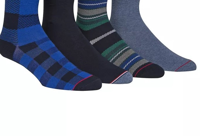 Pacote com 4 meias Tommy Hilfiger masculinas confortáveis, azul e preta, tamanho 7 a 12