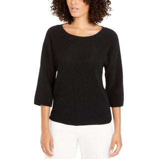 Suéter feminino Alfani de malha canelada metálica, preto, tamanho médio
