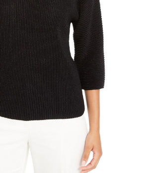 Suéter feminino Alfani de malha canelada metálica, preto, tamanho médio