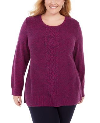 Karen Scott Suéter Plus Size Feminino em Tricô com Painel Fúcsia Marmoreado Tamanho 0X