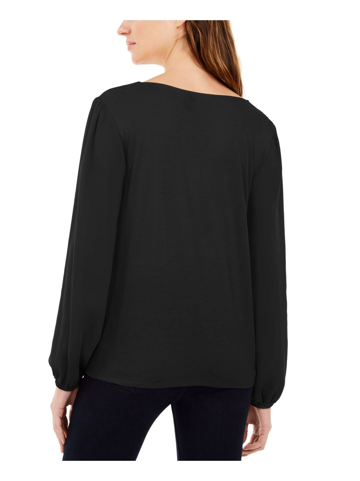 Blusa feminina INC International Concepts com manga bufante e amarração frontal, preta, tamanho pequeno