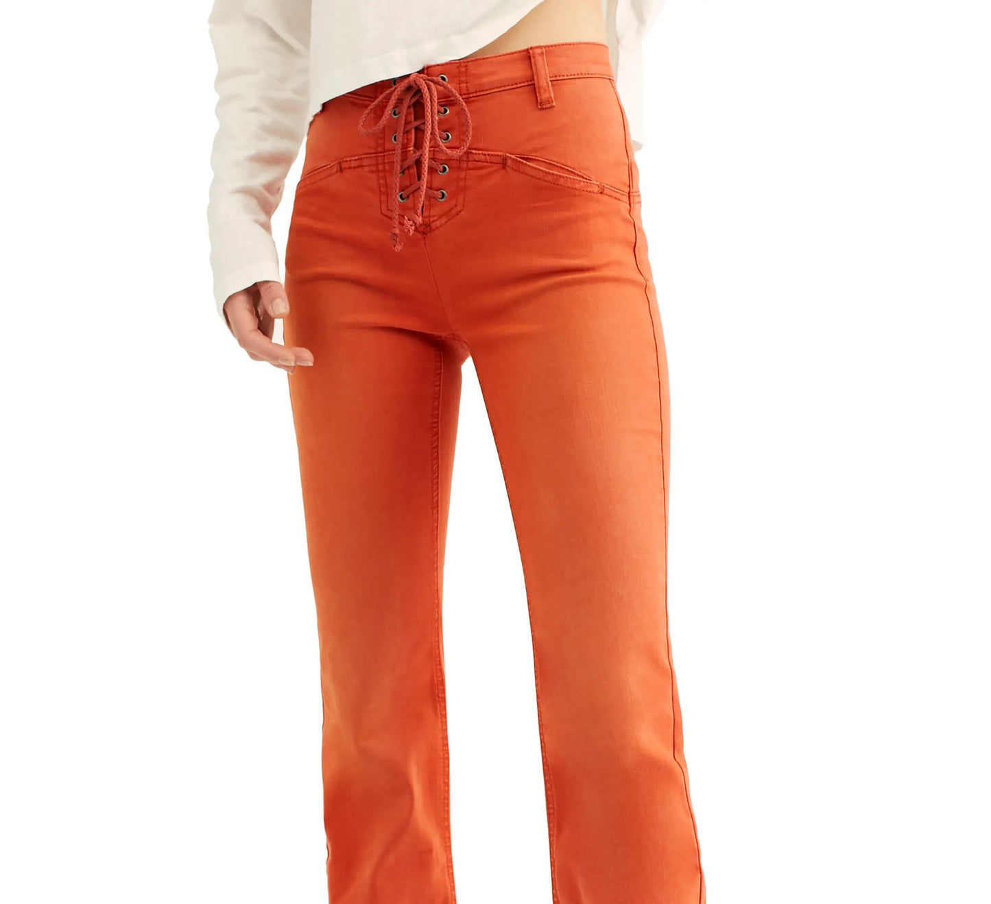 Calça jeans bootcut Eva com cadarço Free People feminina - laranja, tamanho 25