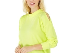 Ideologia Top feminino com ombros descobertos e aberturas, amarelo, tamanho médio