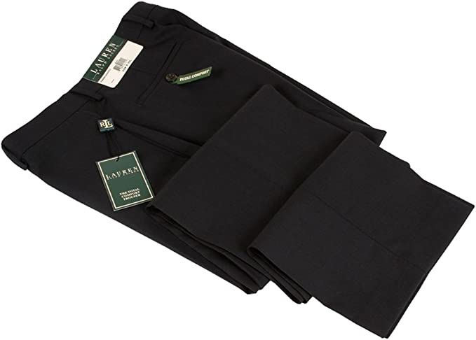 Calça social masculina Ralph Lauren de lã lisa com frente lisa, preta, tamanho 32x32