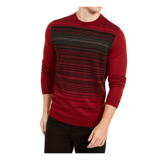 Alfani Masculino Listrado Manga Longa Gola Redonda Ajuste Clássico Mistura de Lã Suéter Vermelho Tamanho XX-G