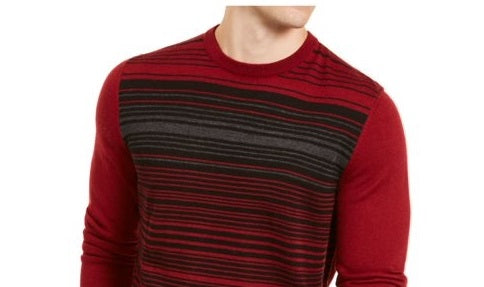 Alfani Masculino Listrado Manga Longa Gola Redonda Ajuste Clássico Mistura de Lã Suéter Vermelho Tamanho XX-G