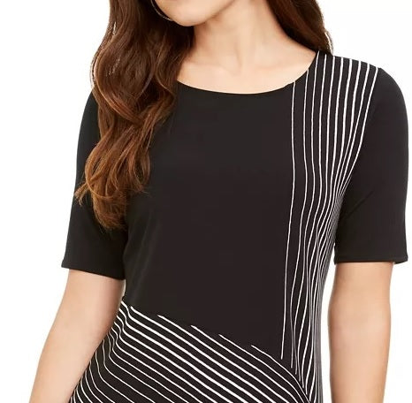 Blusa feminina Alfani com estampa assimétrica e bainha preta, tamanho médio