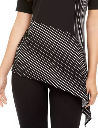 Blusa feminina Alfani com estampa assimétrica e bainha preta, tamanho médio