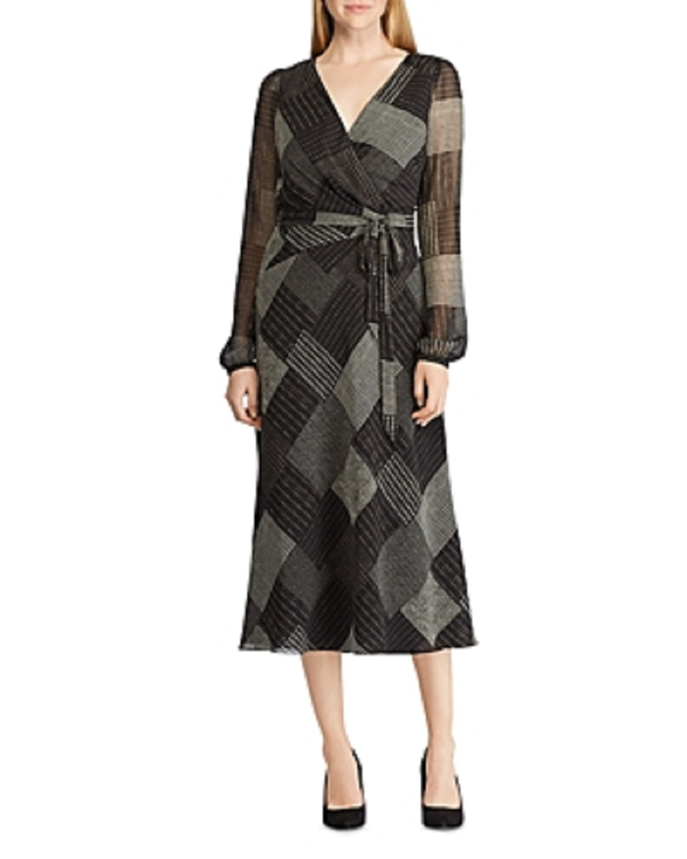 Vestido de manga comprida Franny feminino Ralph Lauren, preto, tamanho 14