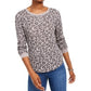 Blusa camuflada feminina Ultra Flirt, manga comprida, gola redonda, cinza, tamanho X-S