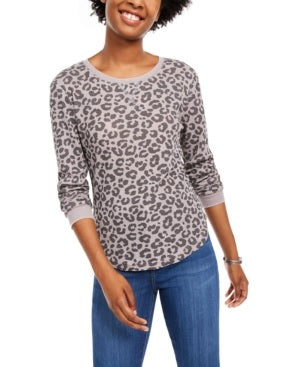 Blusa camuflada feminina Ultra Flirt, manga comprida, gola redonda, cinza, tamanho X-S