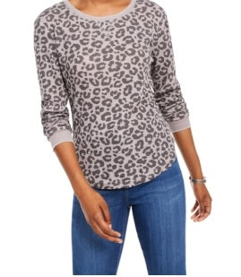 Blusa camuflada feminina Ultra Flirt, manga comprida, gola redonda, cinza, tamanho X-S