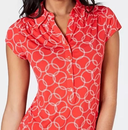 Camisa polo feminina com estampa de corrente Charter Club vermelha tamanho PXL