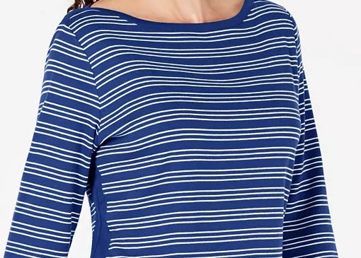 Blusa feminina Karen Scott de algodão listrada com bainha ventilada, roxa/branca, tamanho pequeno