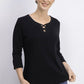 Camiseta feminina Karen Scott de algodão com cadarço, preta, tamanho médio