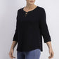 Camiseta feminina Karen Scott de algodão com cadarço, preta, tamanho médio