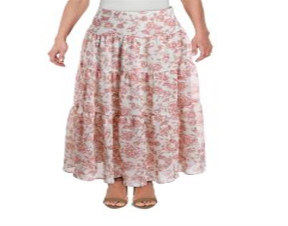 Saia longa com babados florais Ralph Lauren feminina, branca, tamanho 14