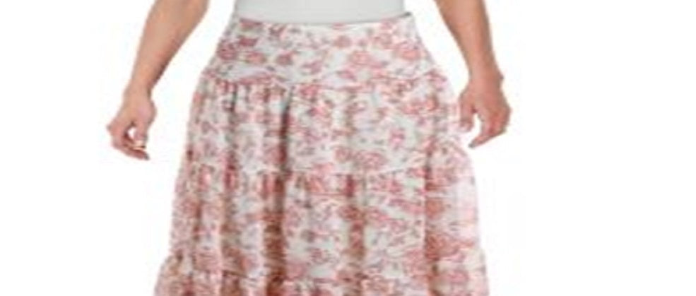 Saia longa com babados florais Ralph Lauren feminina, branca, tamanho 14