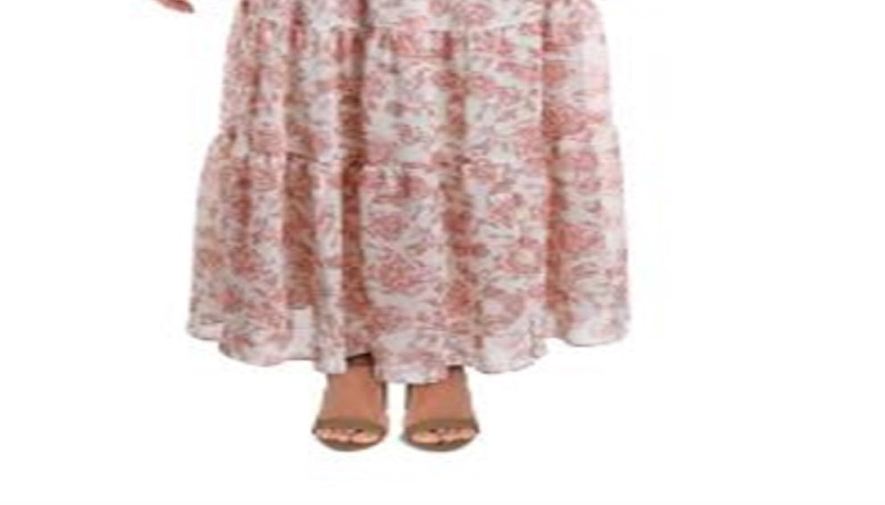 Saia longa com babados florais Ralph Lauren feminina, branca, tamanho 14