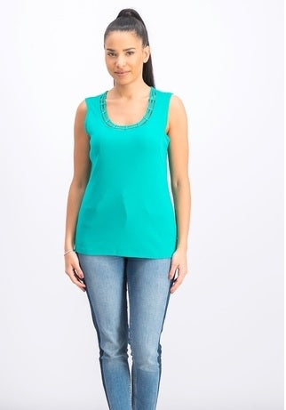 Karen Scott Top Feminino com Decote em Escada e Acabamento em Tachas Verde Tamanho Grande