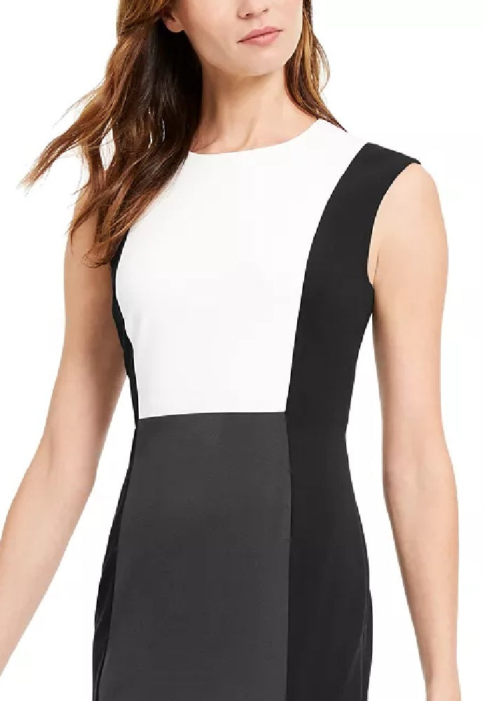 Vestido curto Calvin Klein feminino com blocos de cores, cinza, tamanho 12, pequeno