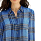 Camisa xadrez feminina com lantejoulas Style &amp; Co, azul/prateada, tamanho PP