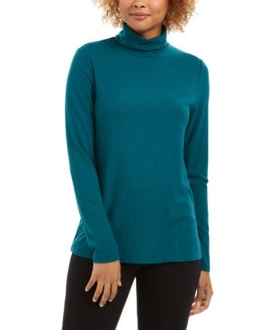 Blusa feminina Charter Club com gola alta canelada mesclada, verde, tamanho XX-G