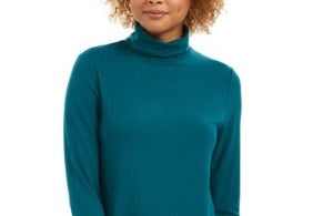Blusa feminina Charter Club com gola alta canelada mesclada, verde, tamanho XX-G
