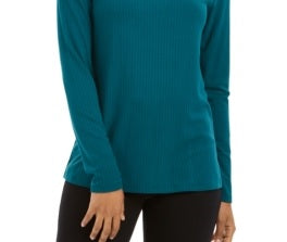 Blusa feminina Charter Club com gola alta canelada mesclada, verde, tamanho XX-G
