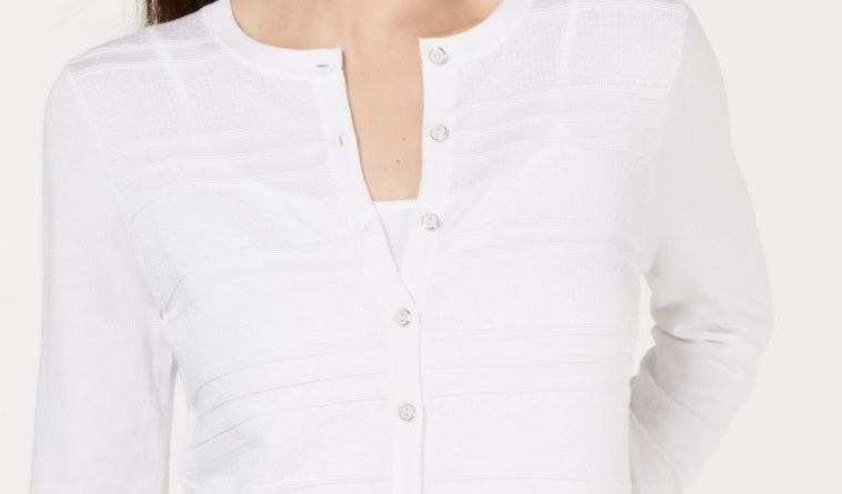 Cardigan texturizado feminino Charter Club, branco, tamanho extragrande