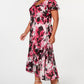 Vestido longo floral rosa com decote em V e manga curta Alex Evenings para mulheres, tamanho 18W