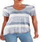 Camiseta feminina Karen Kane com listras laterais e nó lateral, azul, tamanho M