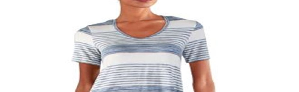 Camiseta feminina Karen Kane com listras laterais e nó lateral, azul, tamanho M