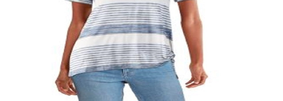Camiseta feminina Karen Kane com listras laterais e nó lateral, azul, tamanho M