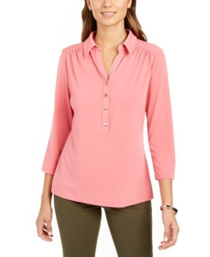 Camisa polo feminina Charter Club manga 3/4 rosa tamanho PXL