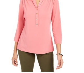 Camisa polo feminina Charter Club manga 3/4 rosa tamanho PXL