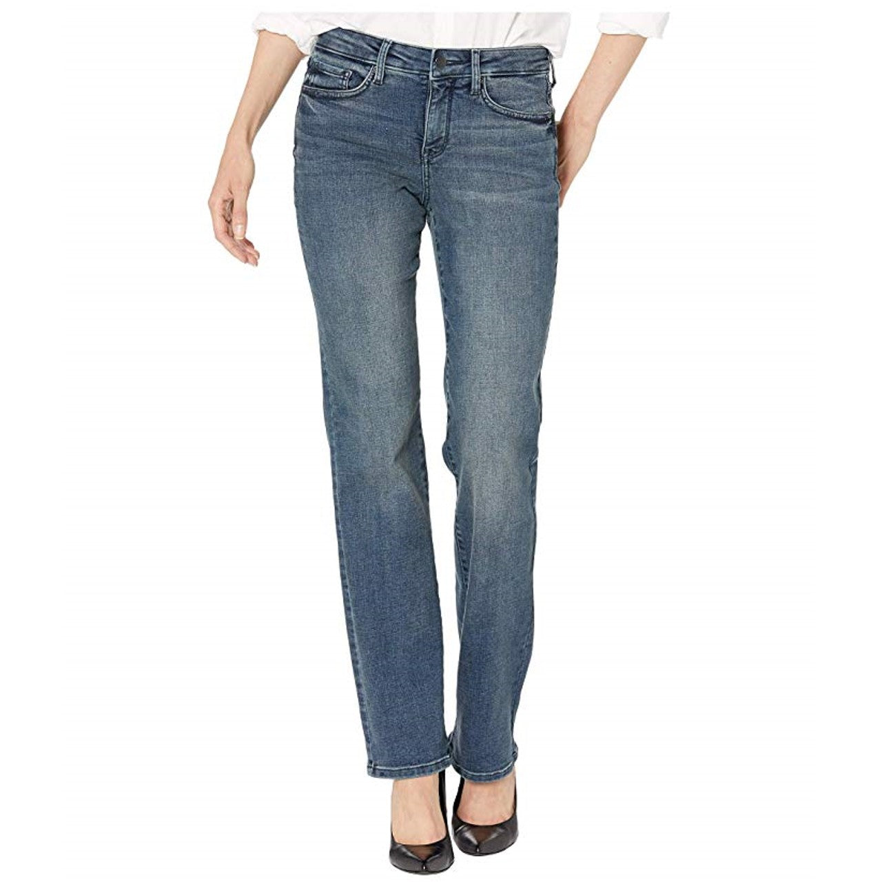Calça jeans feminina NYDJ Marilyn Straight Leg Stretch Azul Tamanho 10