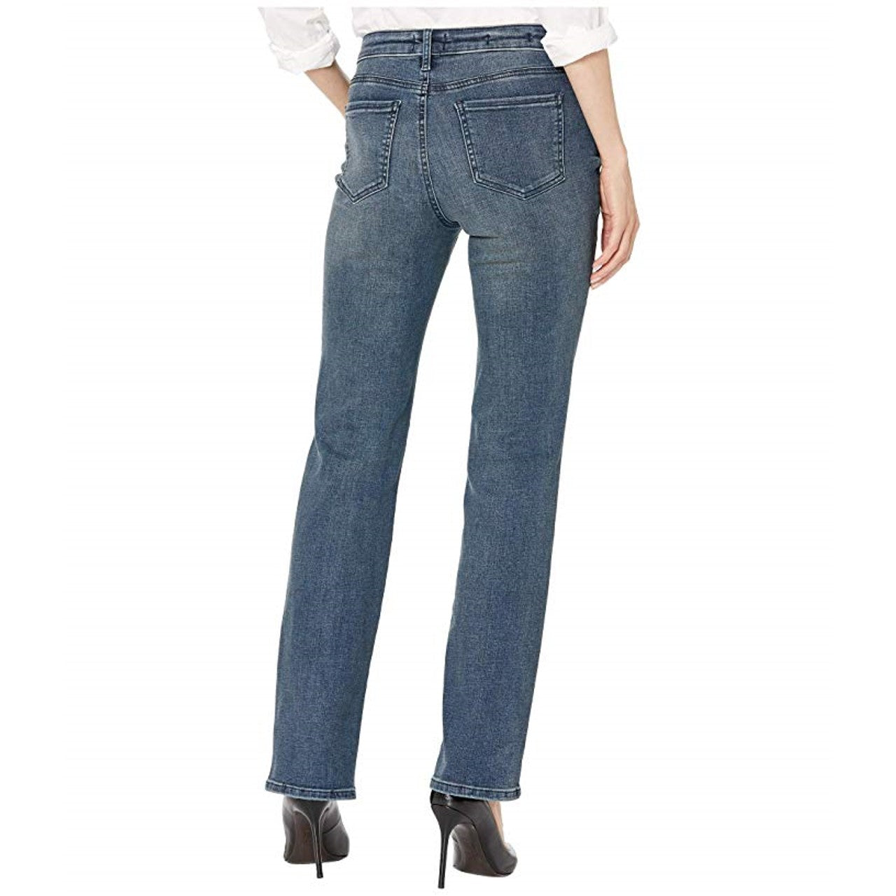 Calça jeans feminina NYDJ Marilyn Straight Leg Stretch Azul Tamanho 10